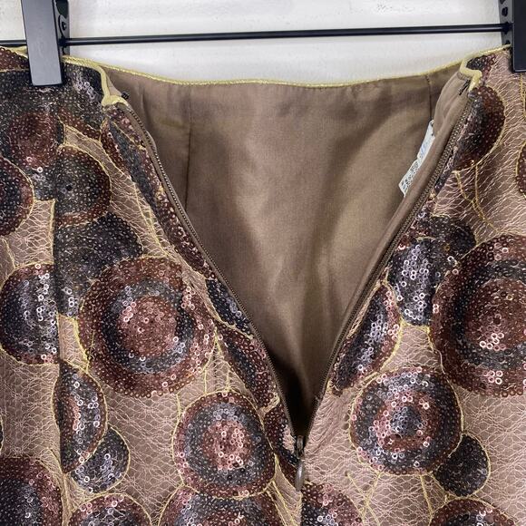 Sera B. New York Silk Sequin Pencil Skirt Womens 6 Brown Gold Sheer Luxury Bling - Picture 5 of 7